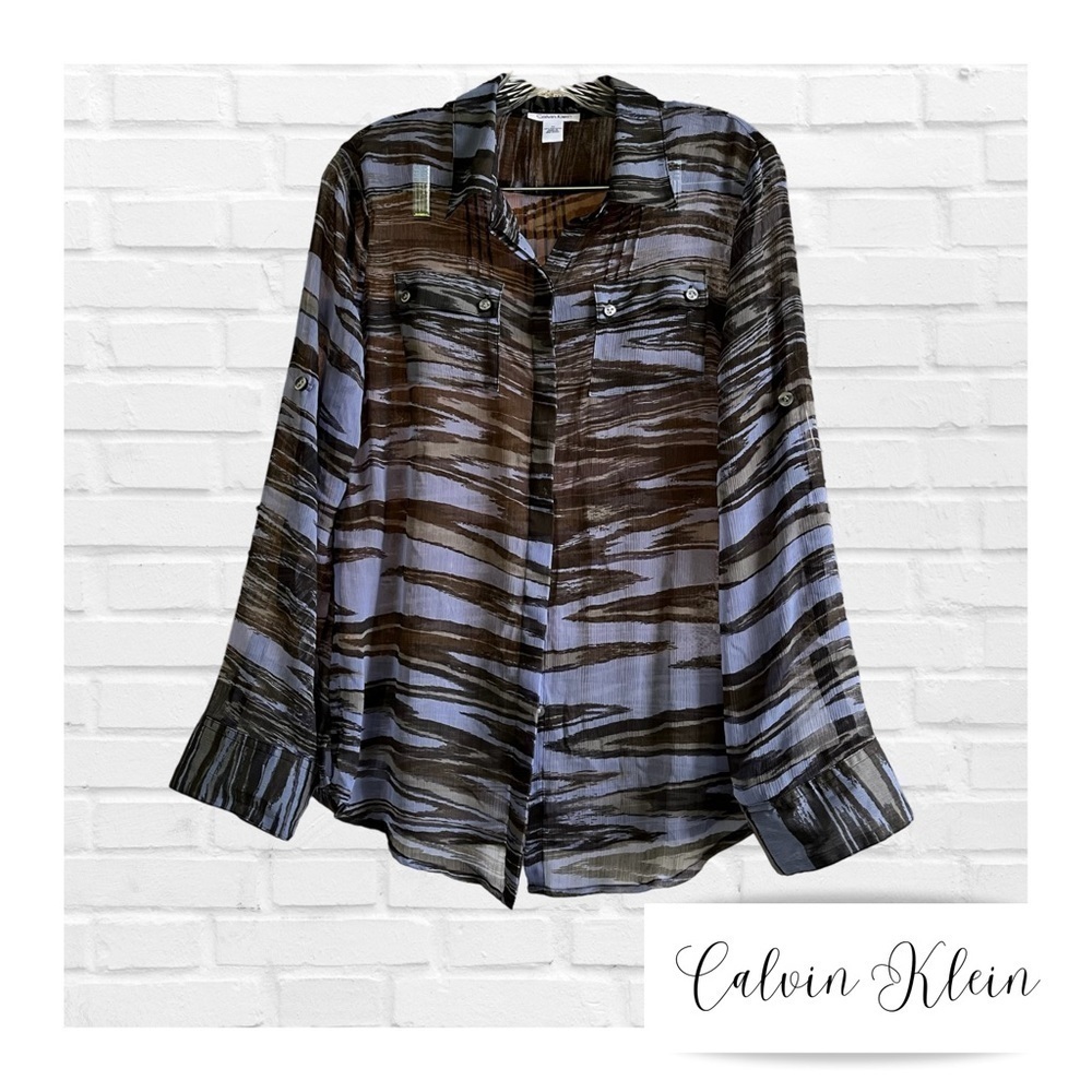 Calvin Klein Sheer Animal Print Button Down Blouse Women’s Size Medium